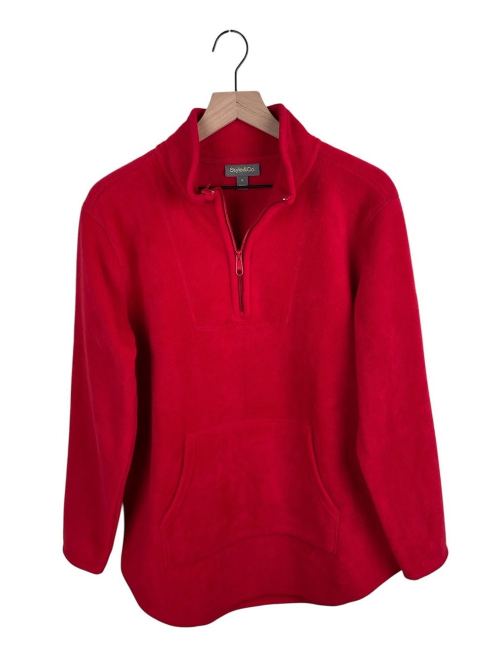 Style & Co Women's Polar Fleece Quarter Zip Mock Neck Sweatshirt Size Medium Red